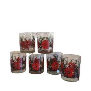 Libbey Christmas 6  Poinsettia 10oz Whiskey Rocks Liquor Low Ball Glasse…